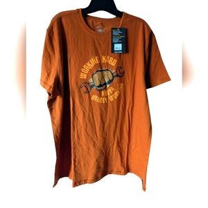 Graphic T-Shirt " Working Hard, Never Hardly Working". Orange. XL
